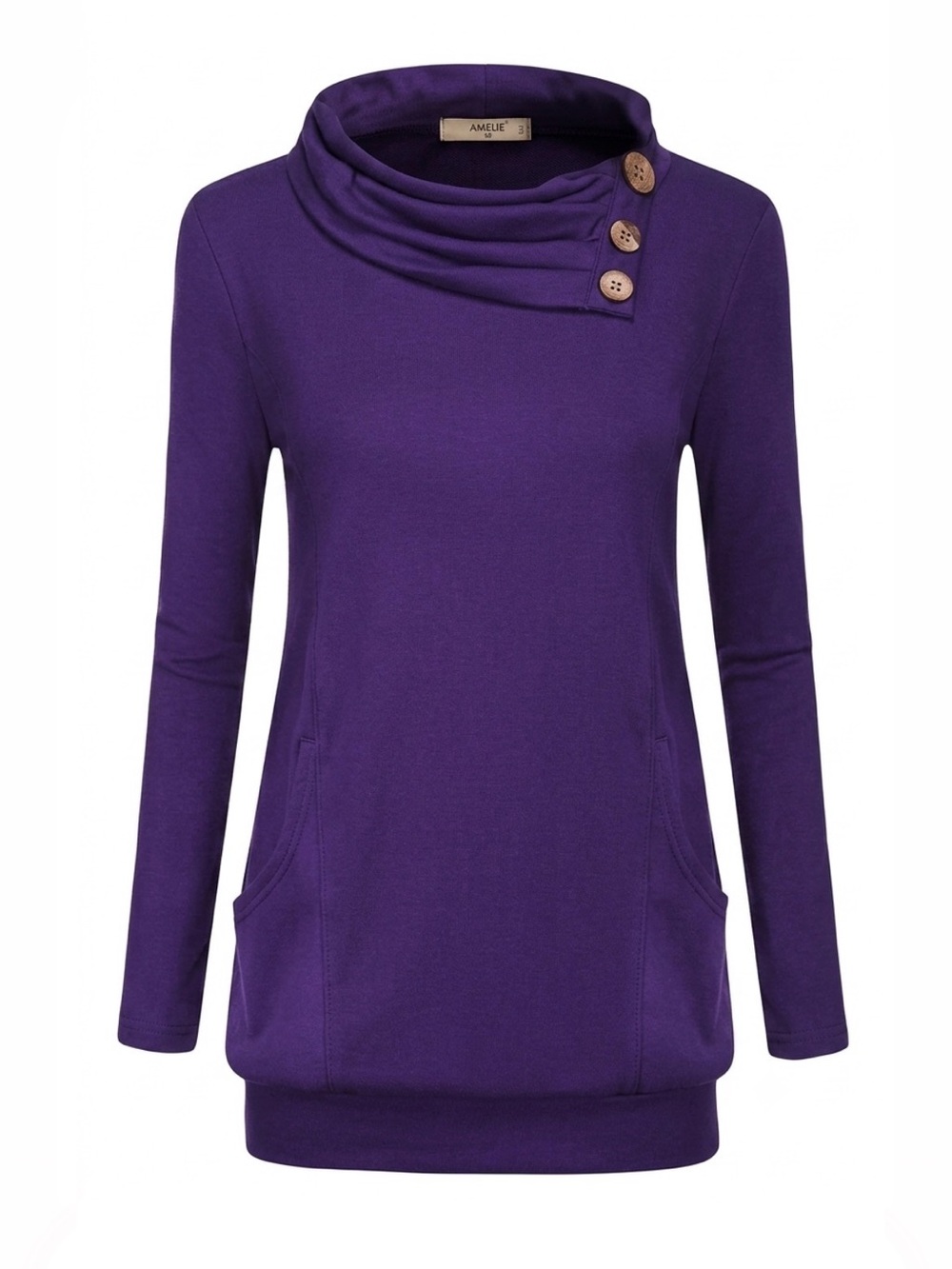 Miusey Purple Cowl Neck Raglan Long Sleeve Tunic Sweatshirt with Pockets Medium